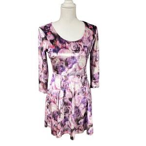 Nanette Lepore Y2K Floral Velvet Dress Sz M Purple Romantic Bloomcore Fairycore